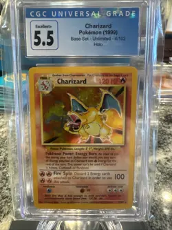 CGC 5.5 Charizard 1999 Base Set 4/102 Holo Pokemon Card Unlimited Not PSA - Image 1