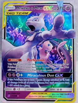 Pokemon Mewtwo Mew Tag Team GX TCG Holo Card Unified Minds 71/236 World Champion - Image 1