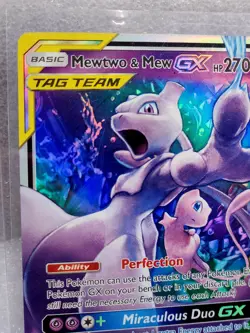 Pokemon Mewtwo Mew Tag Team GX TCG Holo Card Unified Minds 71/236 World Champion - Image 2