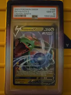 2023 POKEMON SWORD & SHIELD CROWN ZENITH #100 RAYQUAZA V PSA 10 - Image 1