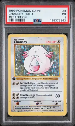 1999 POKEMON BASE SET 1ST EDITION #3 CHANSEY-HOLO PSA 1 - Image 1