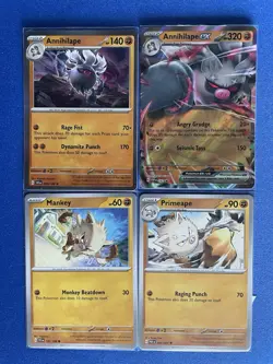 Annihilape EX SV Promo (+1 HOLO) + Primeape + Mankey 4-card Pokemon lot - PWE - Image 1