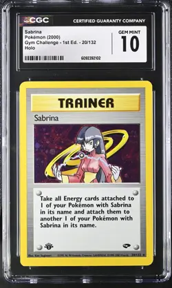 CGC 10 GEM MINT Sabrina Gym Challenge 1st Edition 20/132 Holo Pokemon Card - Image 1