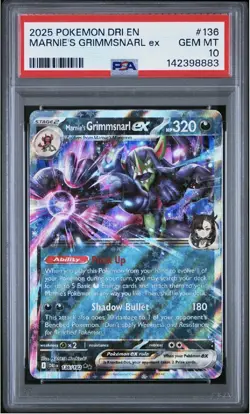 2025 POKEMON DRI EN-DESTINED RIVALS #136 MARNIE'S GRIMMSNARL EX PSA 10 GEM MINT - Image 1