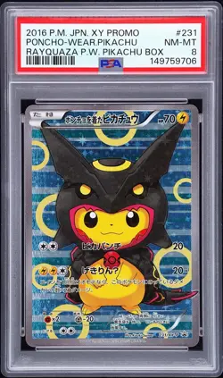 2016 POKEMON JAPANESE XY-P #231 BLACK RAYQUAZA PONCHO-WEARING PIKACHU [PSA 8] - Image 1