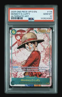 2025 ONE PIECE OP13-CARRYING ON HIS WILL ALT ART #118 MONKEY D. LUFFY PSA 10 gem - Image 1