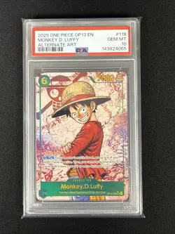 2025 ONE PIECE OP13-CARRYING ON HIS WILL ALT ART #118 MONKEY D. LUFFY PSA 10 gem - Image 4