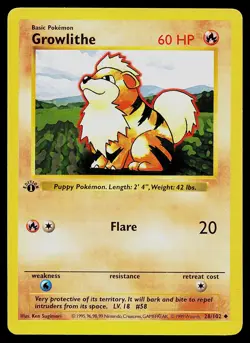 Pokemon Card - Growlithe 1st Edition Base Set Shadowless 28/102 - Image 1