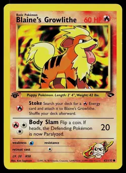 Pokemon Card - Blaine's Growlithe Gym Challenge 62/132 Common 1st Edition - Image 1