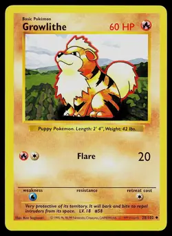 Pokemon Card - Growlithe Base Set (Shadowless) 28/102 Non-Holo - Image 1