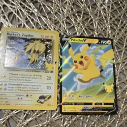 Pokemon Rocket's Zapdos & Pikachu V Celebrations Sword & Shield Holo Promo Lot - Image 1