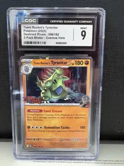 Team Rocket's Tyranitar 096/182 Sv10: Destined Rivals Holo CGC 9 MINT Pokemon - Image 1