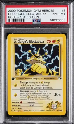 2000 POKEMON GYM HEROES HOLO-1ST ED #6 LT. SURGE'S ELECTABUZZ PSA 8 - Image 1
