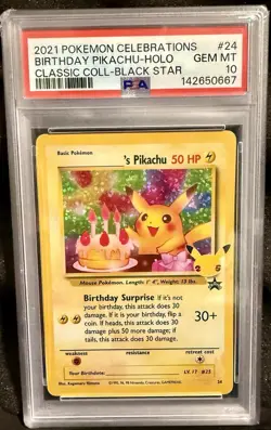 Pokemon TCG Birthday Pikachu #24 Holo Celebrations Classic Collection PSA 10 - Image 1