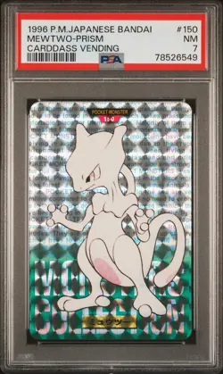 1996 Pokemon Bandai Japanese Carddass Vending Mewtwo Prism #150 PSA 7 GREEN - Image 1