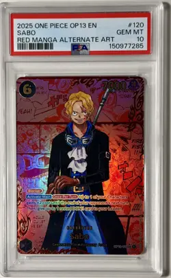 2025 One Piece OP13 EN Red Manga Alternate Art #120 Sabo PSA 10 GEM MINT - Image 1
