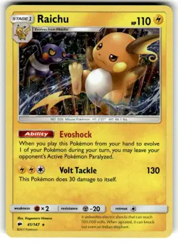 Raichu HOLO RARE card 41/147 Sun & Moon Burning Shadows 2017 Mouse Pokemon TCG - Image 1