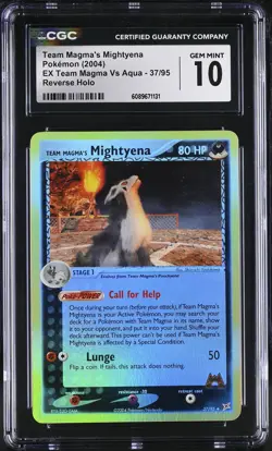 CGC 10 Team Magma's Mightyena Team Magma Vs Aqua 37/95 Reverse Holo Pokemon Card - Image 1