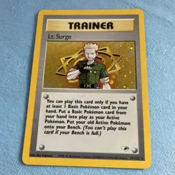 Pokemon TCG Lt. Surge Trainer Card Gym Heroes Holo Rare 17/132 Holographic SWIRL - Image 3