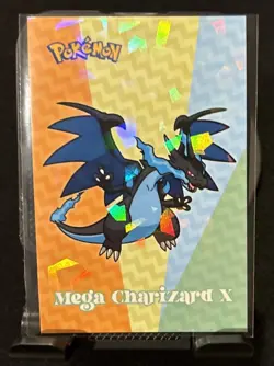 Rare Pokemon Shiny Full Art Mega Charizard X Low Pop Cracked Ice Holo Card - Image 1