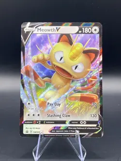 Pokemon Meowth V Full Art Promo Holo SWSH004 Sword & Shield Basic 180 HP Card - Image 1