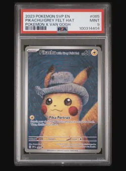 Pokemon Pikachu TCG Grey Felt Hat #085 Van Gogh Promo Card PSA 9 - Image 1