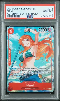 2022 ONE PIECE OP01-ROMANCE DAWN ALTERNATE ART-ERRATA #016 NAMI PSA 10 - Image 1