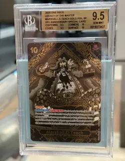 English 2025 One Piece Marshall D. Teach Gold SP Anniversary Card Beckett 9.5 - Image 1