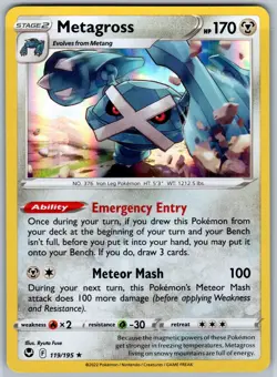 Metagross Holo Holo Rare SWSH12: Silver Tempest 119/195 NM Pokemon card - Image 1