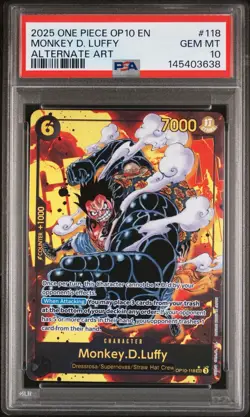 PSA 10 Monkey.D.Luffy Alternate Art SEC OP10-118 Royal Blood Foil One Piece - Image 1