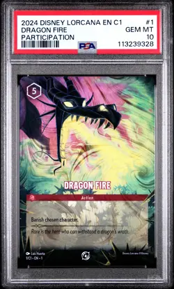 2024 DISNEY LORCANA EN C1-LORCANA CHALLENGE PROMO #1 DRAGON FIRE PSA 10 - Image 1
