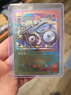 Unown VStar Rainbow Foil Fan Art Vinyl Textured Collector Card - Image 1