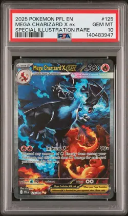 2025 POKEMON PFL EN-PHANTASMAL FLAMES 125 MEGA CHARIZARD X EXSIR - PSA 10 - Image 1