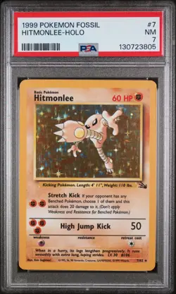 Hitmonlee Holo Pokemon Fossil 7/62 PSA 7 - Image 1