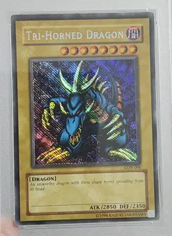 Tri-Horned Dragon LOB PSA 9 Reverse Secret Rare Misprint Error #000 Yugioh 2002 - Image 3