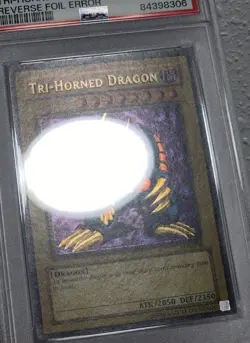 Tri-Horned Dragon LOB PSA 9 Reverse Secret Rare Misprint Error #000 Yugioh 2002 - Image 4