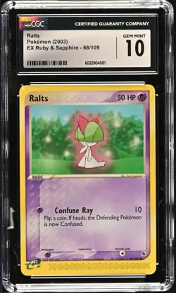 CGC 10 GEM MINT Ralts 66/109 EX Ruby & Sapphire 2003 Pokemon Card - Image 1