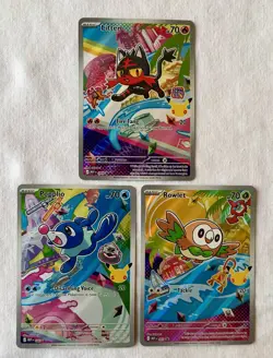 Pokemon First Partner Set Of Rowlet Litten Popplio Full Art Cards Pack Fresh - Image 1
