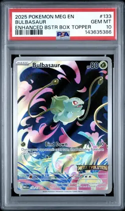 PSA 10 Bulbasaur 133/132 Pokemon Mega Evolution Stamped Box Topper Promo - Image 1