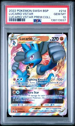 2022 Pokemon Swsh Black Star Promo #214 Lucario Vstar PSA10 - Image 1