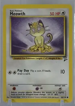 Meowth 2000 Pokemon TCG #80/130 Base Set 2 WoTC Common Regular Vintage - Image 1