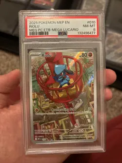 Riolu PC Promo PSA8. Mega Evolution Lucario Pokemon Center ETB. - Image 1