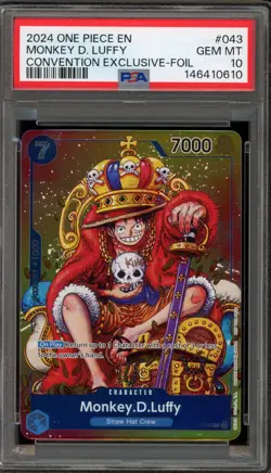 One Piece CCG Monkey.D.Luffy Convention Exclusive Foil Promo P-043 PSA 10 - Image 1