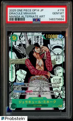 2025 One Piece OP14 Japanese #119 Dracule Mihawak Manga Alternate Art PSA 10 - Image 1