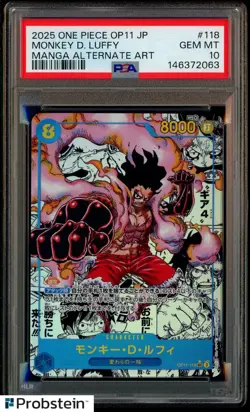 2025 One Piece OP11 Japanese Manga Alternate Art #118 Monkey D. Luffy PSA 10 - Image 1