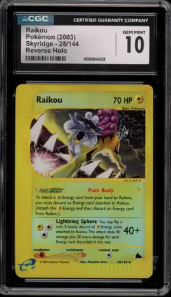 Pokemon Raikou Skyridge Reverse Holo Rare #28 CGC 10 Gem Mint - Image 1