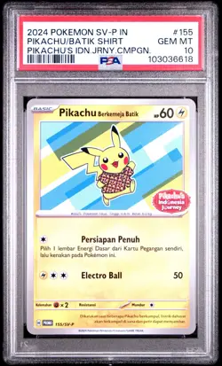 2024 POKEMON SV-P IN | PIKACHU'S IDN.JRNY.CMPGN #155 PIKACHU/BATIK SHIRT PSA 10 - Image 1