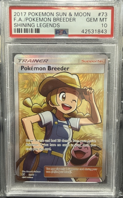 2017 POKEMON SUN & MOON SHINING LEGENDS #73 FULL ART/POKEMON BREEDER PSA 10 - Image 1