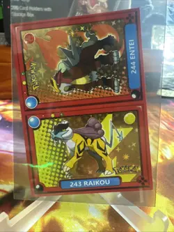 Pokemon Pokedex Raikou & Entei Flash Edition Gold Star Holo Sticker - Image 1