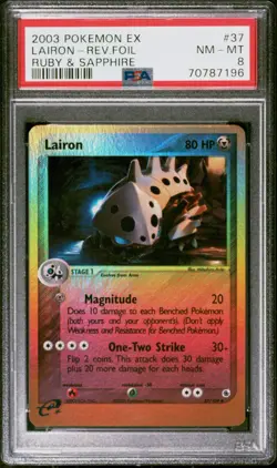 2003 POKEMON EX RUBY & SAPPHIRE #37 LAIRON REVERSE HOLO PSA 8 - Image 1